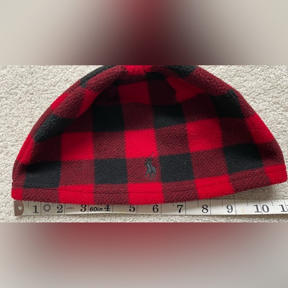 Polo by Ralph Lauren Red Buffalo Plaid Fleece Beanie Toddler Hat - Picture 4 of 4